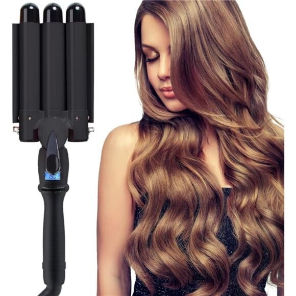 3 Barrel Curling Iron Wand Hair Crimper with Dual Voltage,1 Inch Hair Waver Iron - Picture 1 of 8
